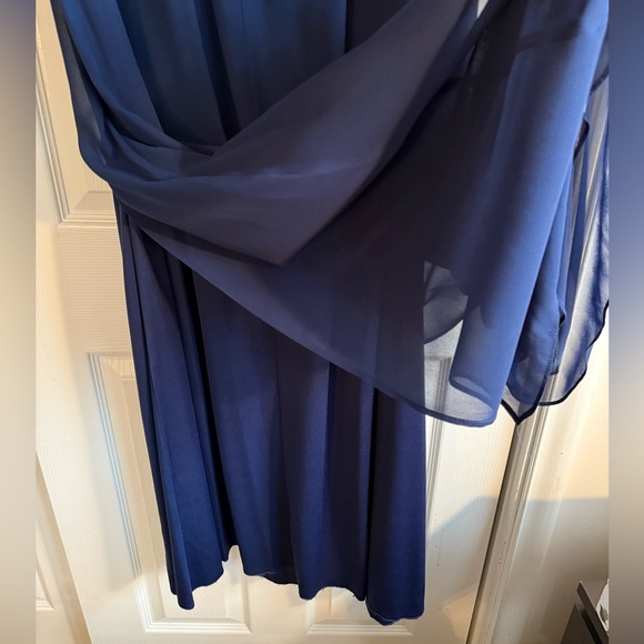 David's Bridal Cascading Off-the-Shoulder Cocktail/Wedding Dress in MARINE BLUE! - Picture 8 of 13